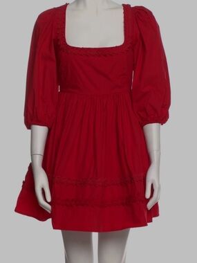 RHODE Red Puff-Sleeve Square-Neck Dress
